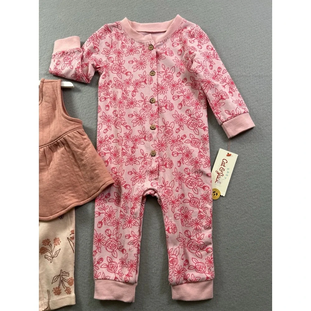 Carters / Cat & Jack 6 Months Baby Girl Lot Shirt/Pants Set & Sleeper Pink Peach